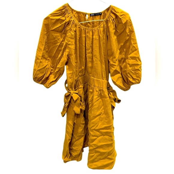 Zara Pretty Spring Mustard DRESS With BOWS Beautiful Little Dress Size XS - Picture 2 of 4